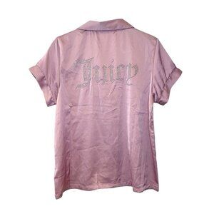 Juicy Couture Pink Satin Logo Studded Button Short Sleeve Pajama Top PJ Y2K‎ S